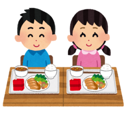 給食を食べている子どものイラスト