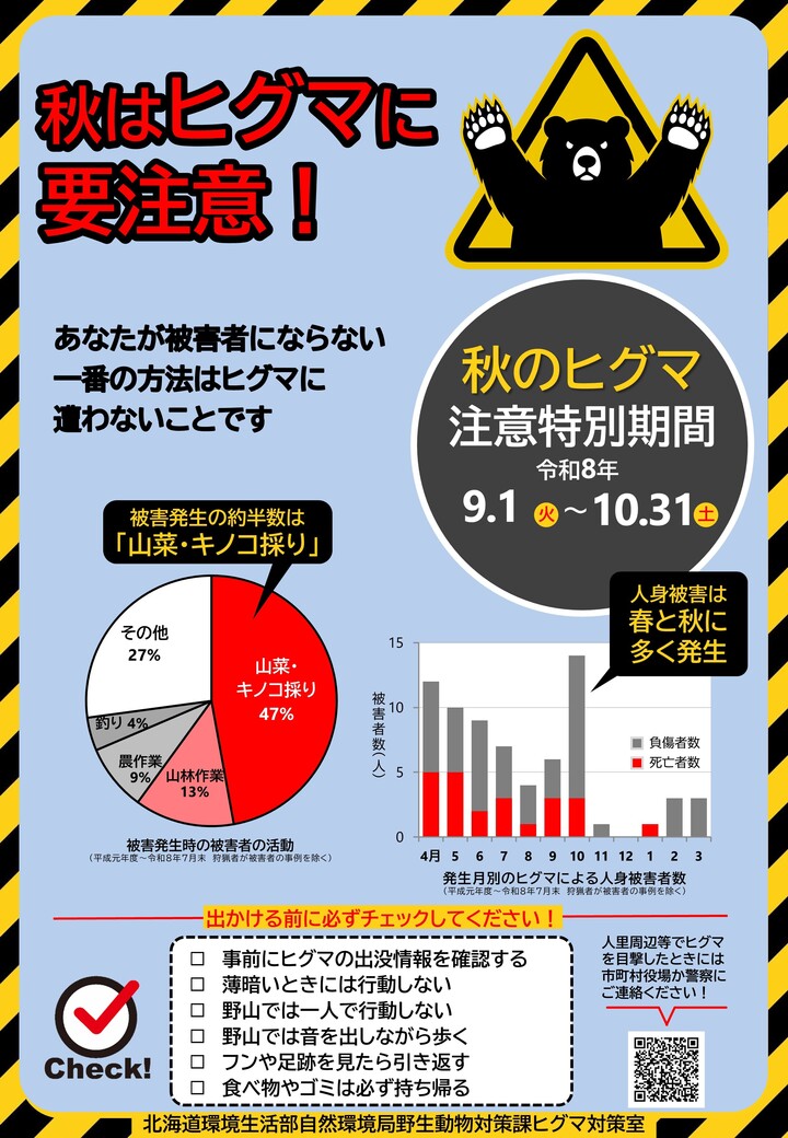 令和8年度秋のヒグマ注意期間のポスターの画像