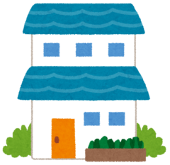 青い屋根の2階建て戸建て住宅のイラスト